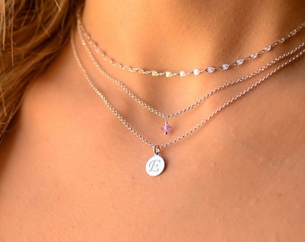 Minimalist Layered Initial Necklace Set of 3, Layered Necklace, Multi Strand Necklaces for Women, Dainty Necklace Set Silver Initial,
