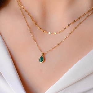 Duo Chain Gold Necklace Stack Layering Set, Dainty Gold Layered Necklace, Gold Plated Double Layer Stone Necklace