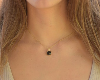 Zierliche Schwarze Onyx Halskette, Gold Halsketten für Frauen, Minimal Gold Halskette, Zierliche Schwarze Stein Halskette, Edelstein Halskette, Onyx Schmuck