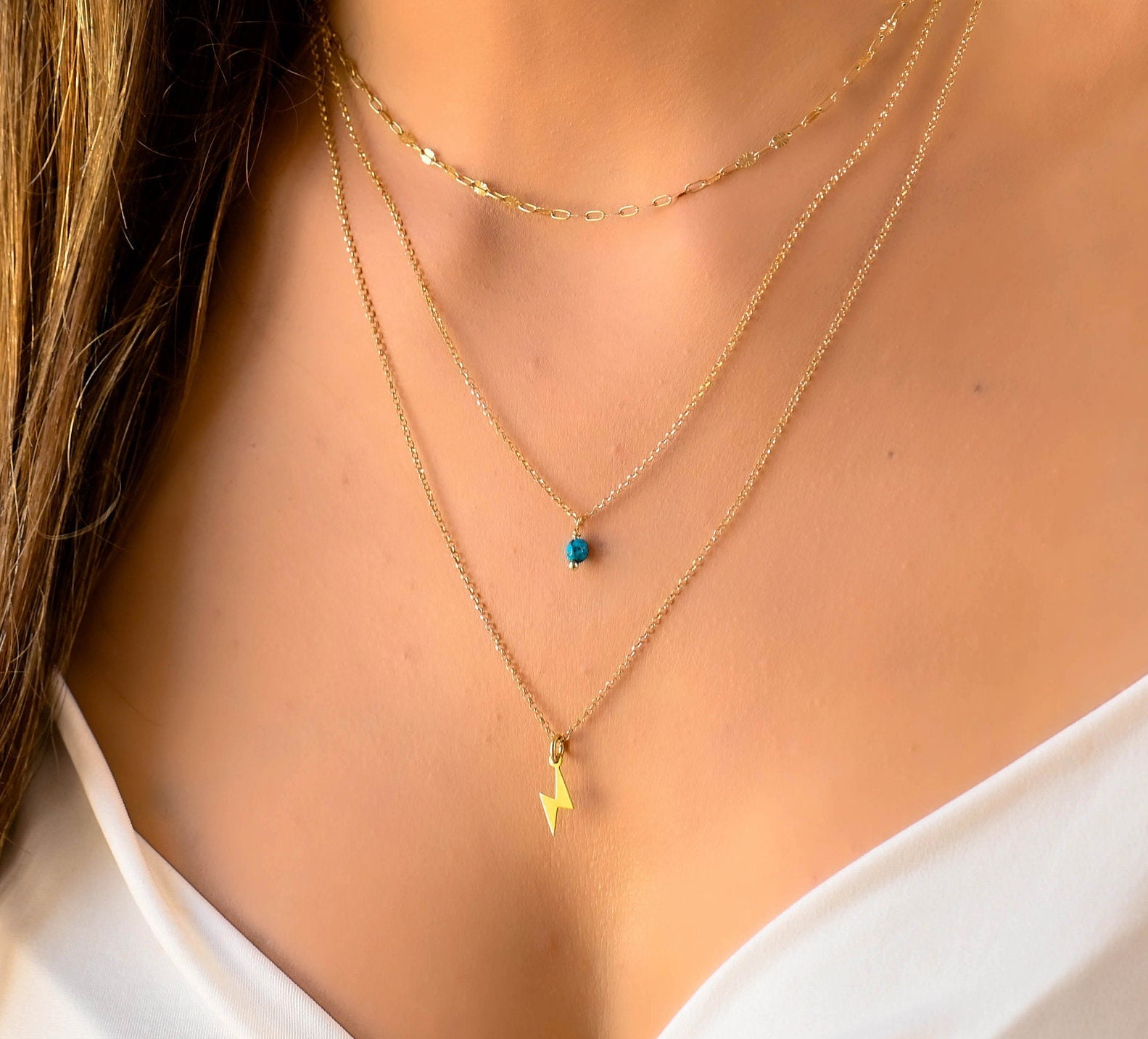 COLLANA A CATENA A strati con graffette in ORO - Collana con pendente a