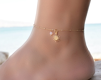 Dainty Gold anklet, Boho Anklets for Women, Sun Anklet, Gold Anklets for Women,  Anklet, Gold Ankle Bracelet, Ankle Chain, Boho Jewelry