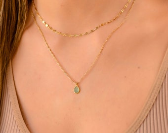 Dainty Stone Necklace, Dainty Layered Gold Necklace Set, Gold Necklaces for Women, Boho Necklace, Double Layer Necklace, Aquamarine Necklace