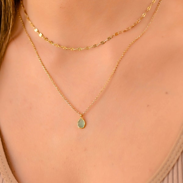 Dainty Layered Stone Necklace Set of Two, Dainty Layered Gold Necklace Set, Gold Necklaces for Women, Double Layer Necklace