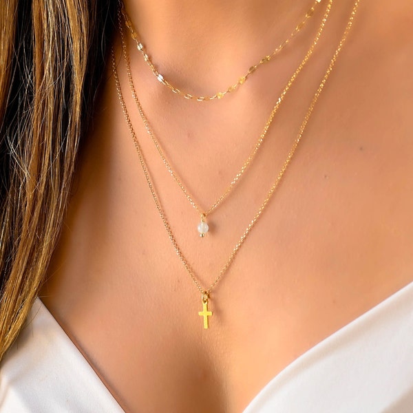 Triple Layered Cross Necklace Set, Layered Necklaces for Women, Multi Strand Necklaces, Layered Stone Necklace, Boho necklaces for Women