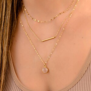 Mutilayer Stone Necklace Stack Gold, Multi Strand Necklace, Rose Quartz Gold Necklace for Women, Layered Gold Necklace set