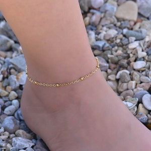 Delicada cadena de tobillo de oro, tobilleras de oro para mujeres, tobilleras de oro para mujeres, tobillera con cadena satélite