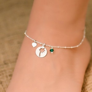 Palme Geburtsstein Fußkettchen, Silber Fußkettchen für Frauen, Fußkettchen, Boho Fußkettchen für Frauen, Fußkettchen für Frauen, Natur Schmuck