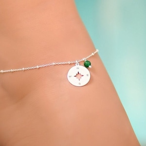 Compass Anklet, Anklets for Women, Ankle Bracelets for Women, Sterling Silver Anklet, Travel Gift, Compass Jewelry