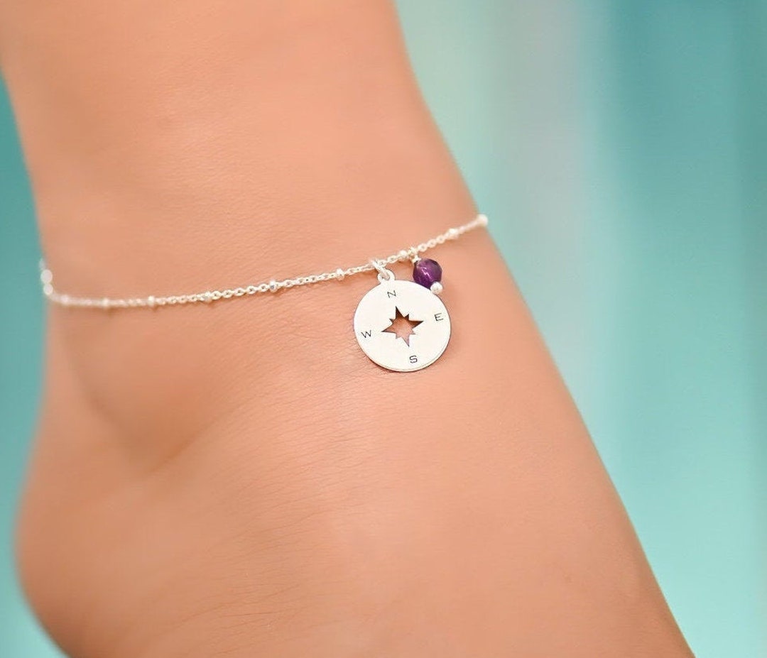 Compass Anklet, Anklets for Women, Ankle Bracelets for Women, Sterling