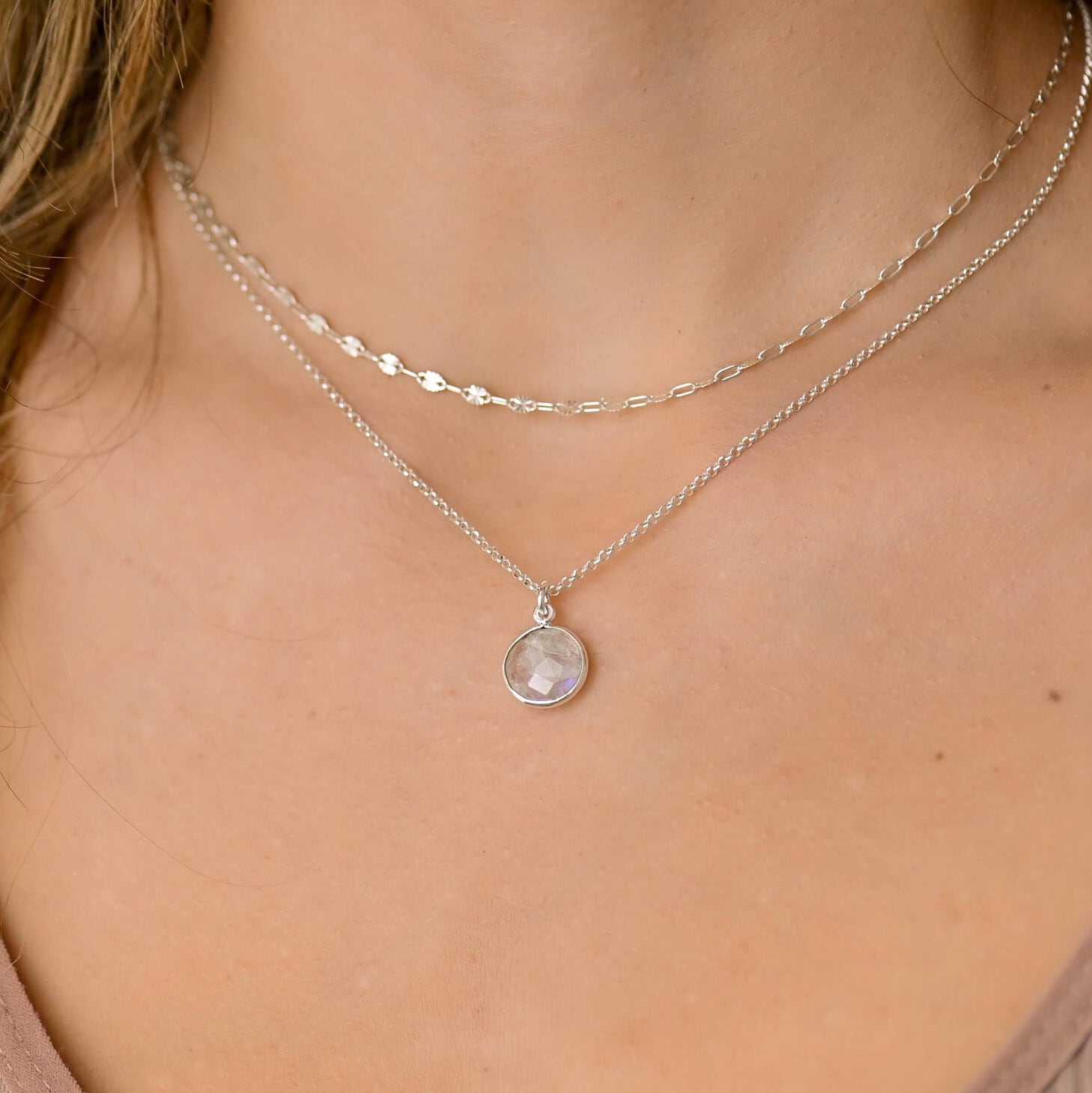Layered Moonstone Necklace Set, Silver Necklaces for Women, Layered Silver Necklace Set, Boho Necklace Set, Dainty Layering Necklace Set