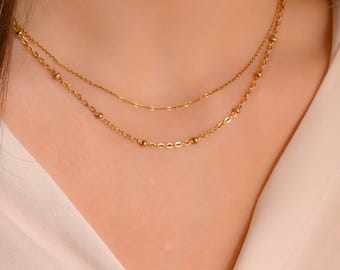 Layered 2 Halskette Stack Set Gold, Layered Halskette, Zwei Gold Halsketten für Frauen, Layered Schmuck Set