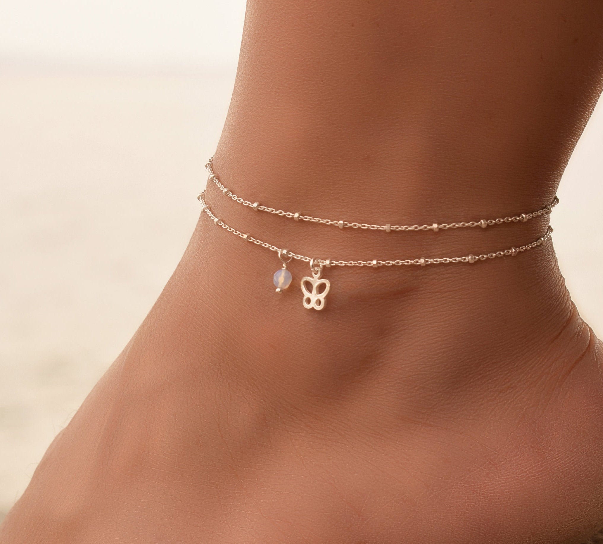 butterfly silver anklet