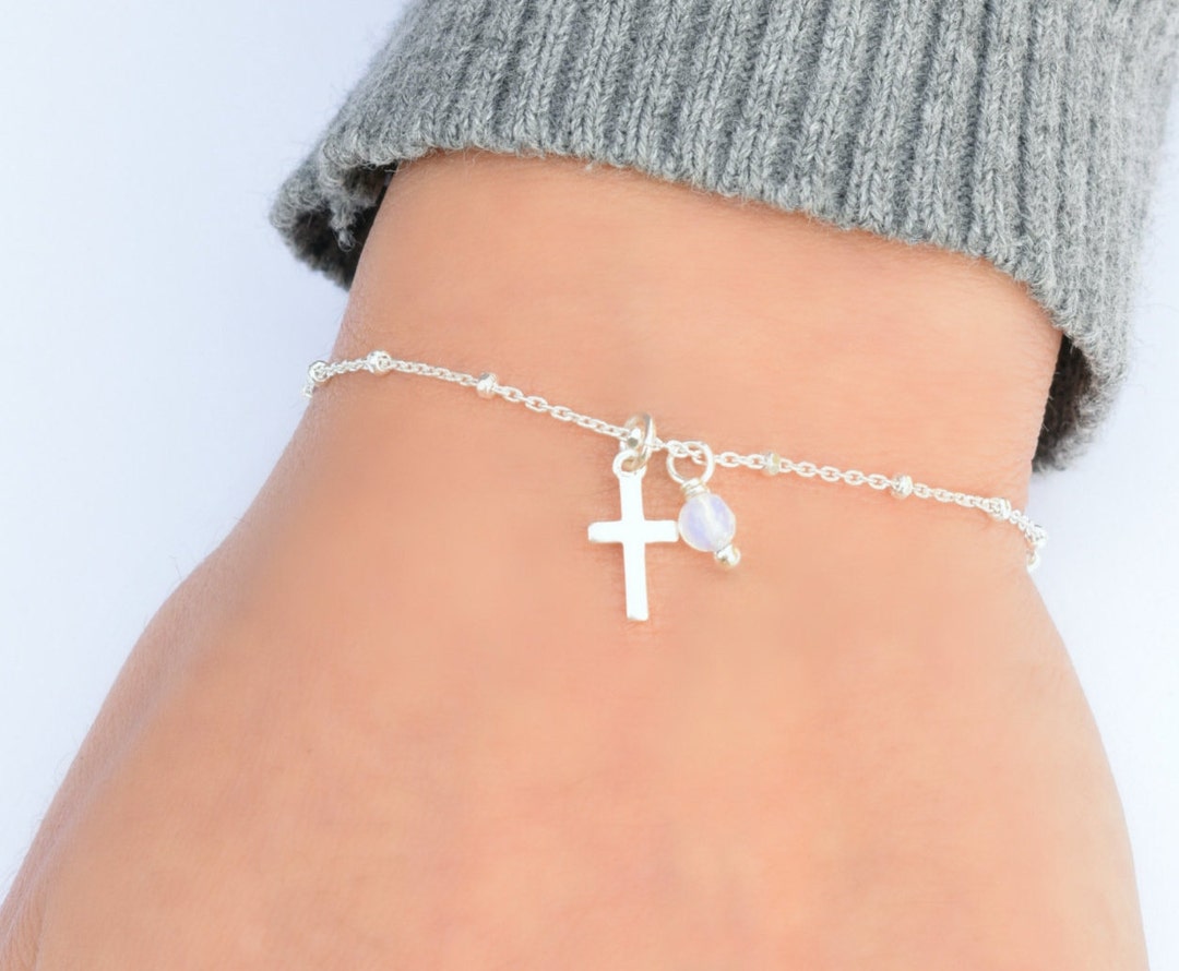 Dainty Cross Bracelet, Sterling Silver Bracelets for Women, Tiny
