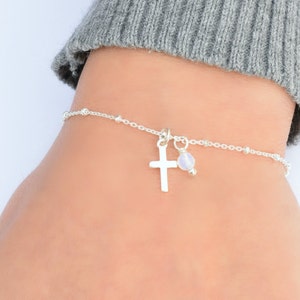 Sierlijke kruisarmband, sterlingzilveren armbanden voor vrouwen, kleine kruisarmband, zilveren kruisarmband, religiearmband, religieuze sieraden