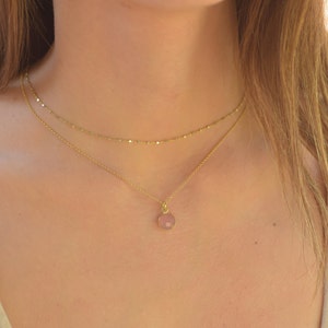 Zierliche Layered Rosenquarz Halsketten-Set, Layered Gold Halsketten-Set, Doppel Boho Halsketten für Frauen, Zierliche Gold Layered Stein Halskette