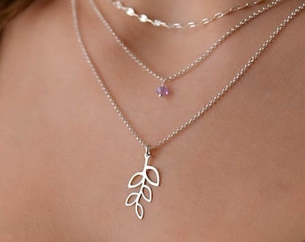 Meerlaagse olijftakketting, gelaagde zilveren kettingen voor vrouwen, gestapelde ketting zilver, gelaagde kettingset, olijftaksieraden