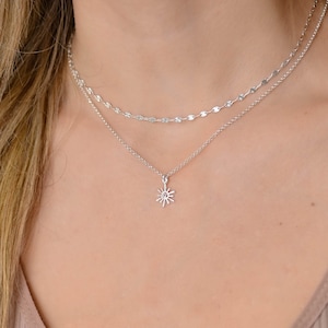Double Layer Silver Sun Necklace Set, Layered Necklace, Double Strand Necklace, Dainty Layered Necklace Set Silver Boho