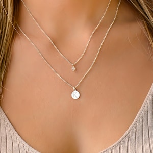 Delicate Layered Necklace Set of 2, Dainty Necklaces for Women, Double Layered Initial Necklace Set, Sterling Silver Multi Strand Necklace