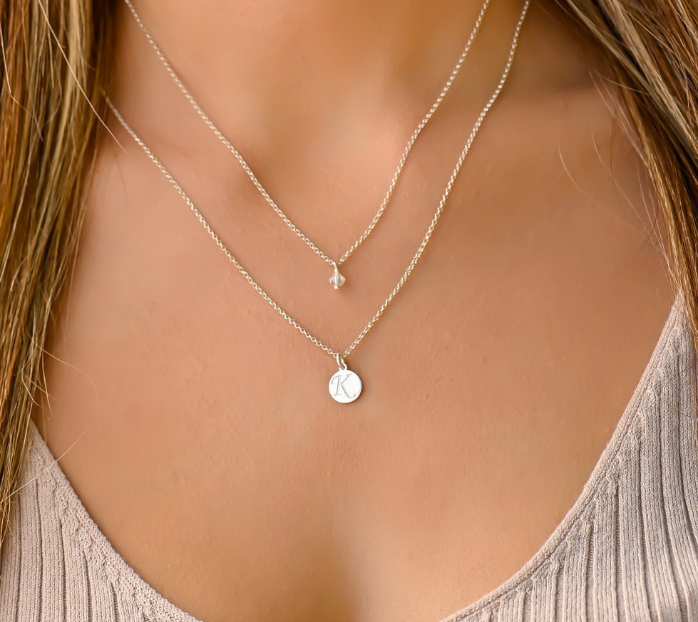 Double Layered Initial Necklace Set Layered Birthstone Necklace