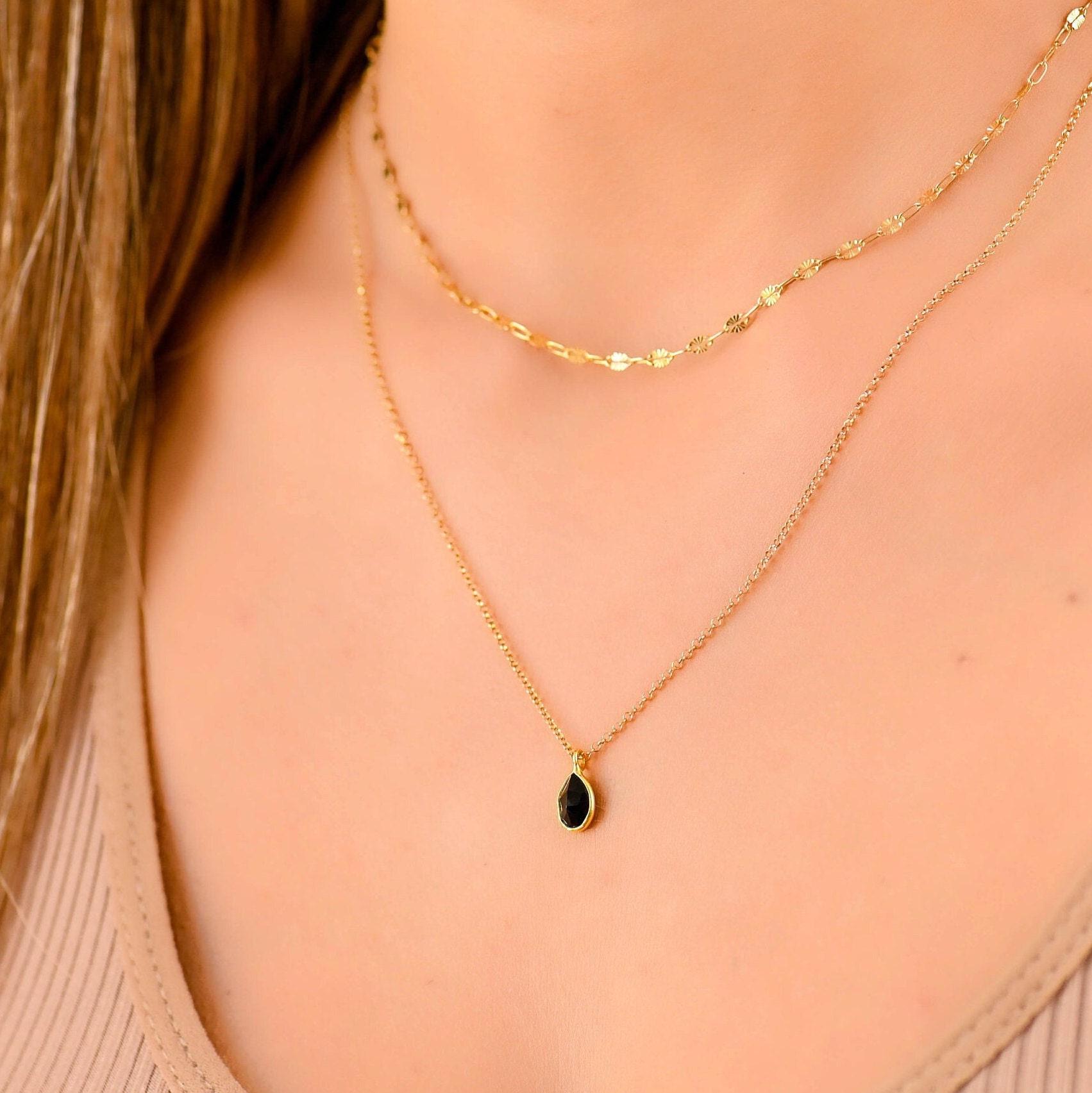 Gold necklace deals with green stone