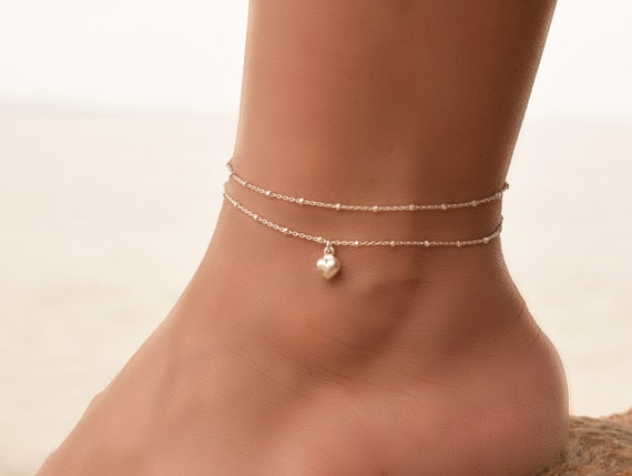 Mens anklet silver flat chain gray string ankle bracelet custom gift for  him | eBay