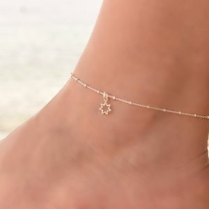 Star Anklet, Silver Anklet for Women, Boho Anklet Silver, Dainty Silver Ankle Chain, Foot Bracelet, Sterling Silver Ankle Bracelet for Women