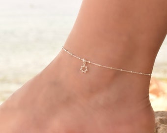 Star Anklet, Silver Anklet for Women, Boho Anklet Silver, Dainty Silver Ankle Chain, Foot Bracelet, Sterling Silver Ankle Bracelet for Women