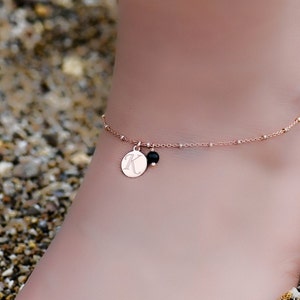 Initial Anklet Rose Gold, Anklet, Anklets for Women, Rose Gold Initial Ankle Bracelet, Onyx Anklet, Ankle Bracelet for Women