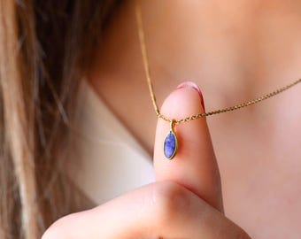 14Kゴールドブルーサファイアティアドロップネックレス、サファイア 