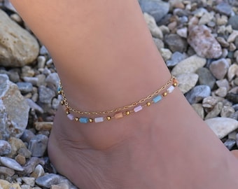 Boho Gold Beach Anklet Set, Anklets for Women, Gold Ankle Bracelet for Women, Boho Gold Beaded Anklet, Ankle Bracelet Bead, Boho Jewelry Set