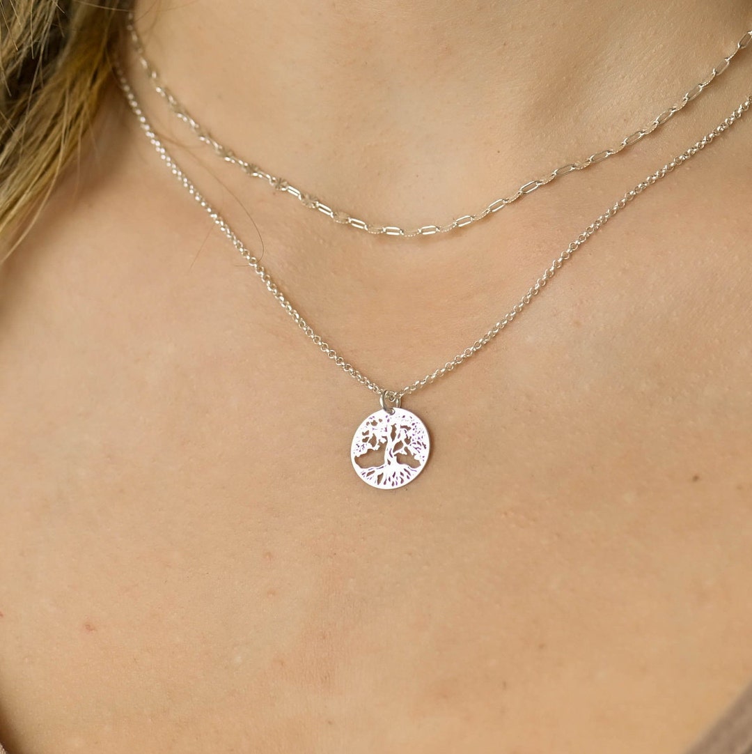 Double Silver Tree of Life Necklace Set, Tree of Life
