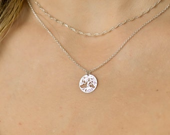 Sierlijke zilveren levensboom ketting set, levensboom ketting, zilveren kettingen voor vrouwen, zilveren gelaagde ketting set, dubbele ketting