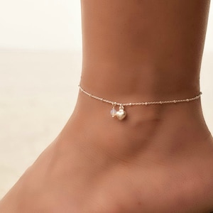 Moonstone Heart Anklet, Anklets for Women, Ankle Bracelet for Women, Sterling Silver Anklet, Dainty Silver Anklet, Silver Chain Anklet