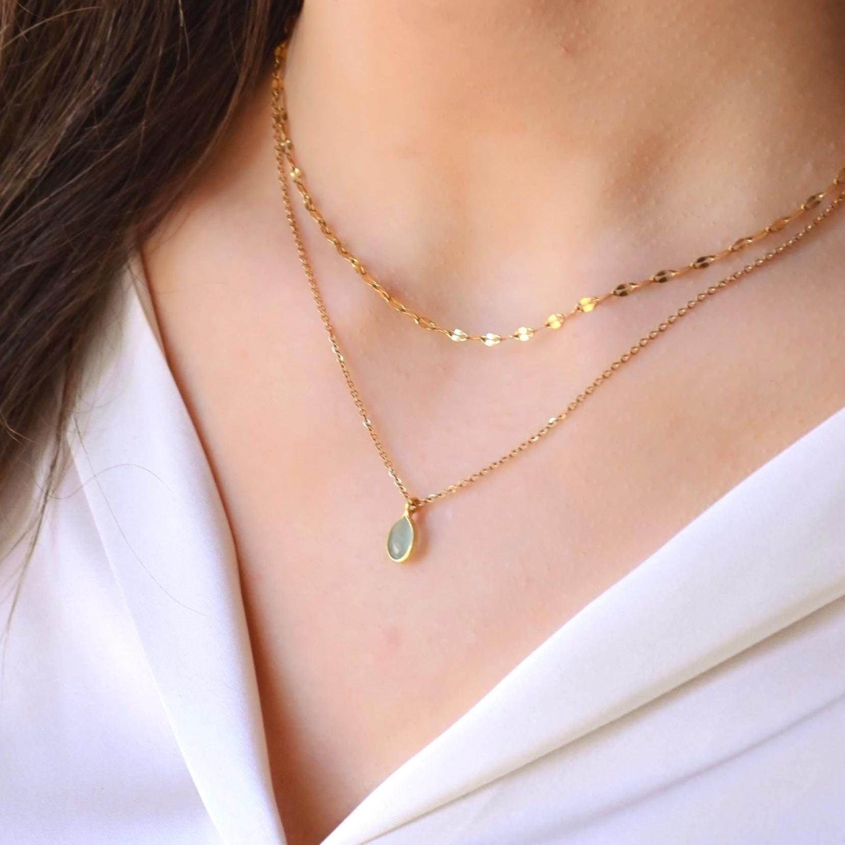 Elegante Collana Con Ciondolo In Onice Nero E Zirconi - Catena A Serpente Placcata Oro - Gioiello Donna Regalo