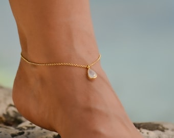 Moonstone Anklet, Ankle Bracelets for Women, Gold Ankle Bracelet, Gold Anklets for Women, Gemstone Anklet, Moonstone Jewelry