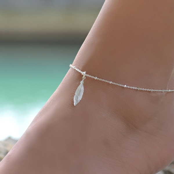 Feather Anklet,  Anklet, Silver Anklets for Women, Boho Anklets for Women, Sterling Silver Ankle Bracelet for Women, Boho Jewelry
