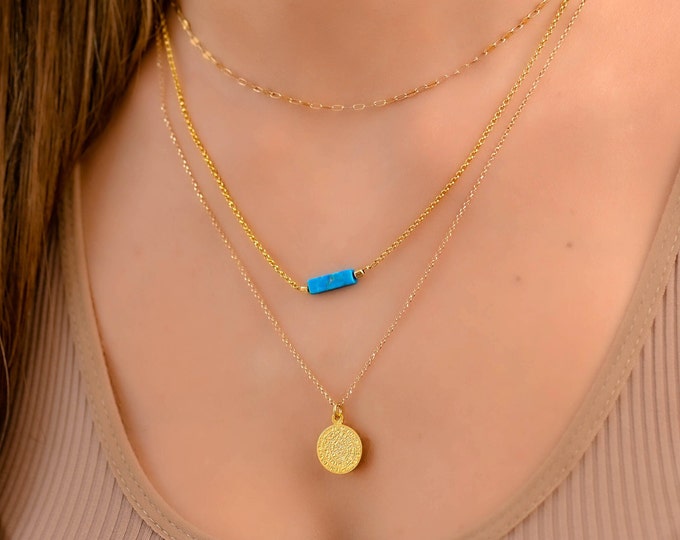 Drie laags ketting, gelaagde kettingen voor vrouwen, gelaagde gouden turquoise ketting set, multi-streng kettingen, Boho ketting voor vrouwen