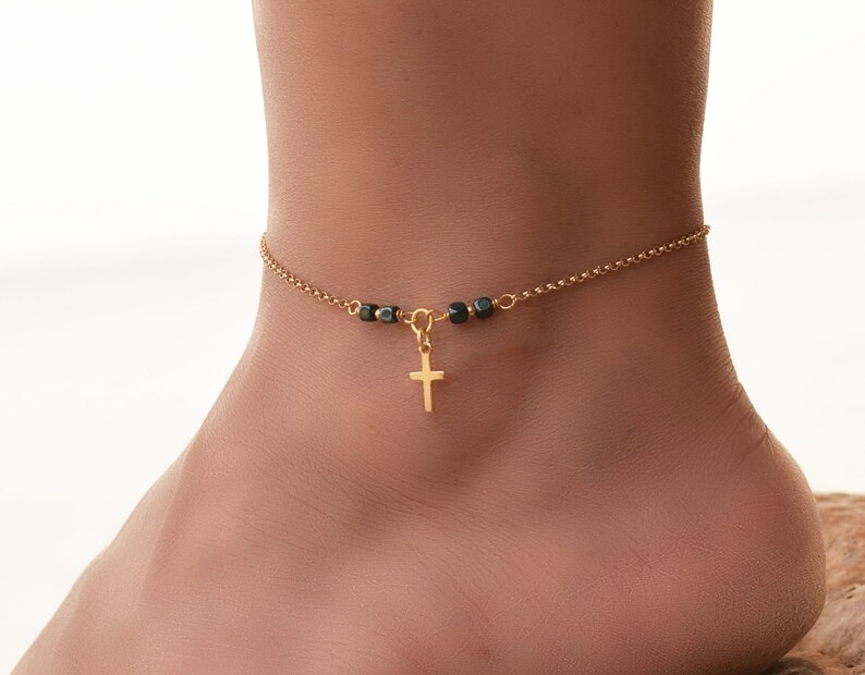 gold cross ankle bracelet
