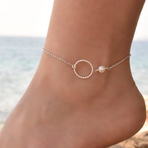Infinity Anklet, Anklet, Ankle Bracelets for Women, Sterling Silver Anklets for Women, Circle Anklet, Pearl Bead Anklet, Body Jewelry
