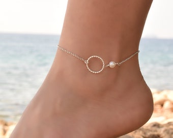 Infinity Anklet, Anklet, Ankle Bracelets for Women, Sterling Silver Anklets for Women, Circle Anklet, Pearl Bead Anklet, Body Jewelry