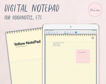 Digital NotePad | Yellow paper lined Note Pad | Digital Notebook | To-Do | GoodNotes Notability | Hyperlink index page | Instant Download