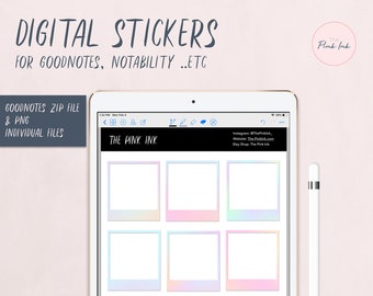 Holographic Frame Digital Stickers | Stickers Pack | PNG Individual files | GoodNotes zip file | Image Pack Transparent | Instant Download
