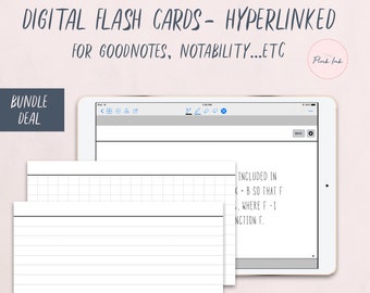 Lined Grid Digital Flash Cards, hyperlinks, Flash cards for Goodnotes, index cards, Digital File, Study cards, Student cards, Instant Downlo