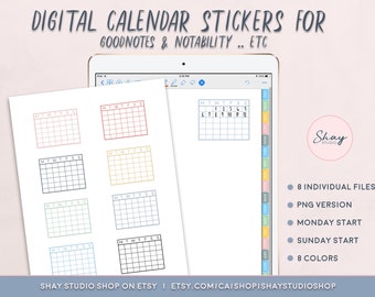 Digital Calendar Stickers for GoodNotes, Calendar stickers Pack, Digital stickers, Planner Stickers, Stickers, Transparent, Instant Download