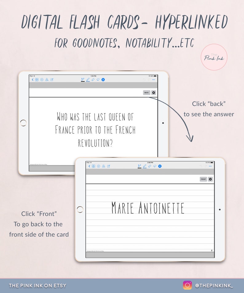 Digital Flash Cards, Hyperlinks, Flash Cards for Goodnotes, Index Card