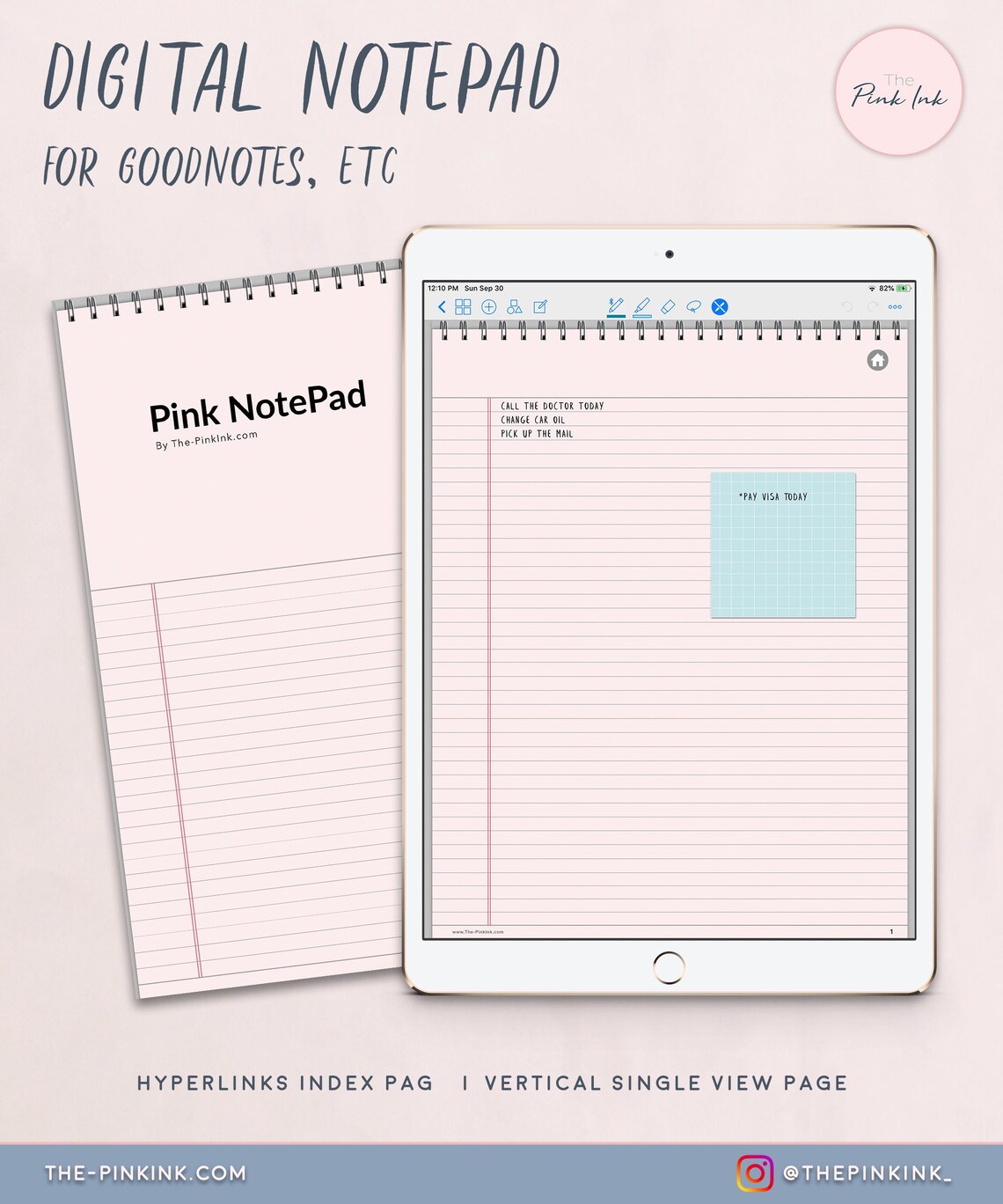 Digital Notepad Pink Paper Lined Note Pad Digital Notebook Etsy