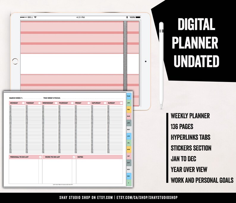 Pink Digital Planner Digital Planner Undated iPad Pro Etsy Canada