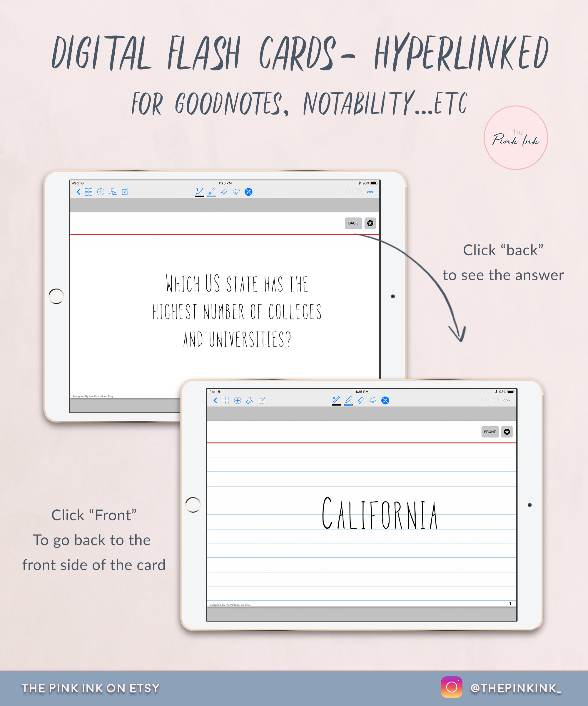 Digital Flash Cards Hyperlinks Flash Cards for Goodnotes Etsy