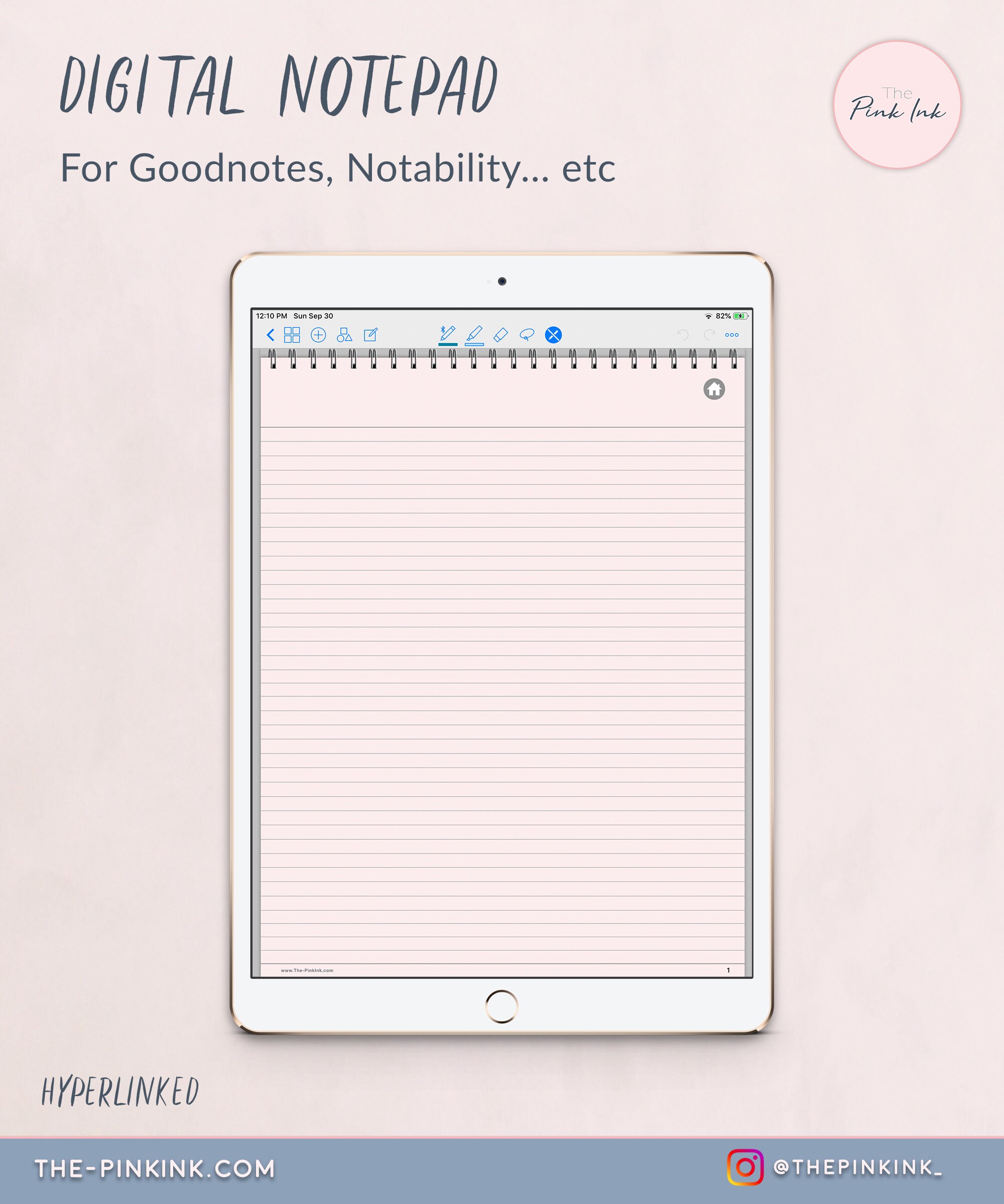 Goodnotes Notepad Pink Paper Lined Note Pad Digital Notebook Etsy