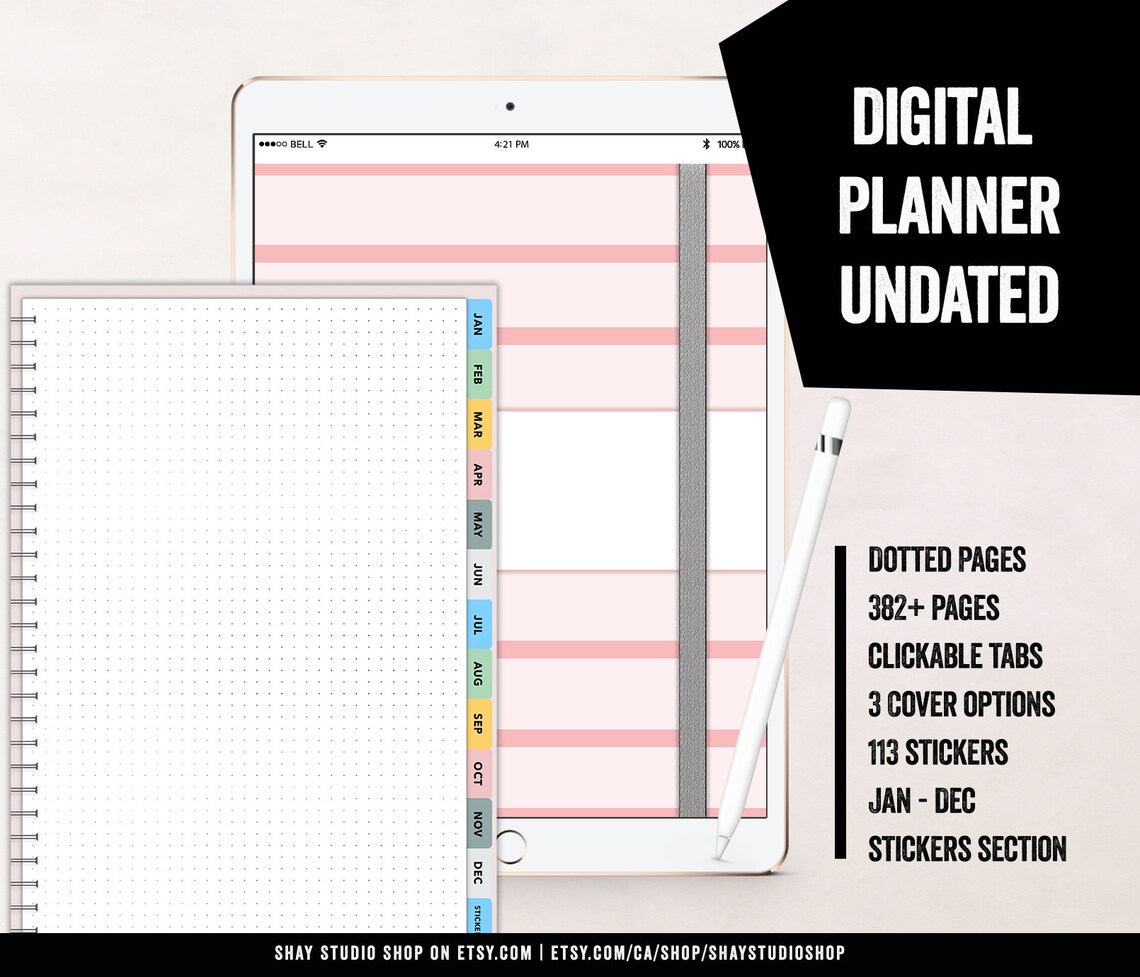 Pink Digital Planner Digital planner Undated IPad pro Etsy